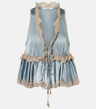Chloé Chloé Lace-trimmed silk satin top