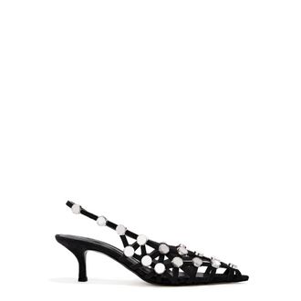 The Attico Pumps, female, Black, Size: 7 1/2 US Black Suede Grid Slingback Shoes