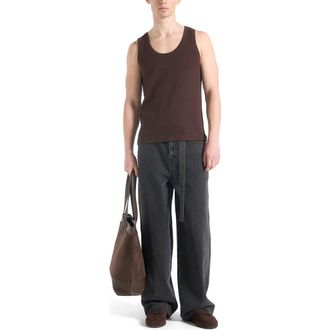 Mani&egrave;re De Voir Justin Ribbed Cotton Vest in Brown at Nordstrom, Size X-Small