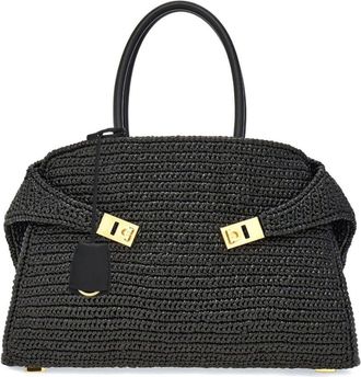 Ferragamo medium The Hug raffia tote bag - women - CALFSKIN/Raffia - One Size - Black