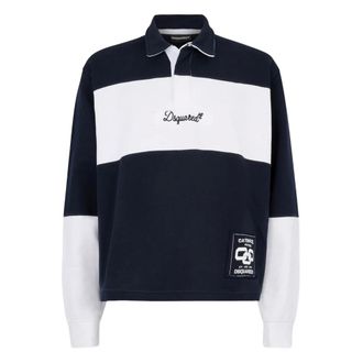 Dsquared2 Polo Shirts, male, Blue, Size: L Logo Patch Stripe Polo Shirt