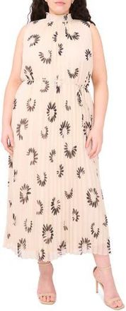 Halogen Daisy Print Sleeveless Pleated Maxi Dress in Birch at Nordstrom Rack, Size 3X