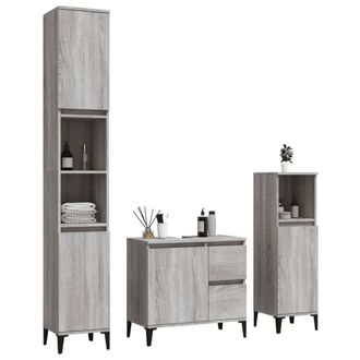 Berkfield Home Modern 3 Piece Bathroom Cabinet Set Grey Sonoma Engineered Wood