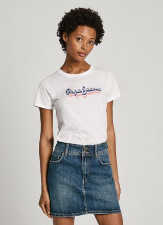 Pepe Jeans London T-Shirt PEPE JEANS ENARA, Damen, Gr. XL, weiss (wei&szlig;), Jersey, Obermaterial: 100% Baumwolle, regular fit, Shirts T-Shirt