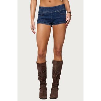 Edikted Zaida Stretchy Denim Micro Shorts in Blue at Nordstrom, Size Medium