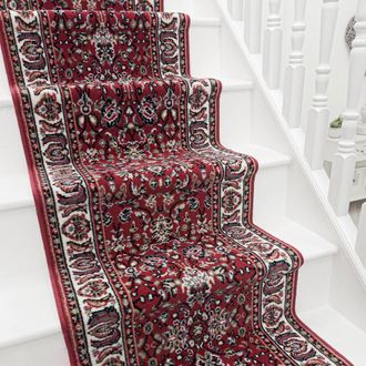 Runrug Stair Runner Carpet for Staircases - Soft & Comfy, 9mm - Kashan in Red | Size: 60 cm x 720 cm