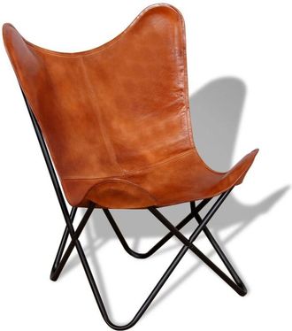 vidaXL Vidaxl - Butterfly Chair Brown Real Leather