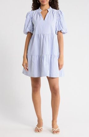 Sugarlips Audry Stripe Jacey Babydoll Minidress in White-Blue at Nordstrom, Size X-Large