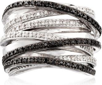 Ross-Simons Black and White Diamond Highway Ring in Sterling Silver