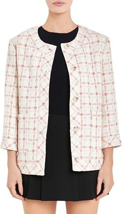 English Factory Boxy Tweed Jacket in Ivory/Pink Multi at Nordstrom, Size Medium