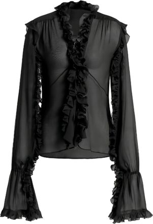 Alberta Ferretti Black Sheer Ruffled Silk Blouse