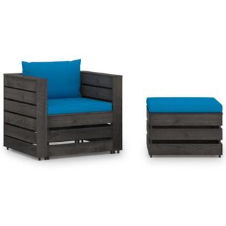 vidaXL Muebles De Jard&iacute;n 2 Piezas Con Cojines Madera Impregnada Gris Vidaxl