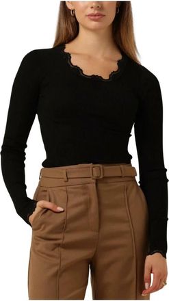 Rosemunde Babette Silk T-shirt Lace - Dames - Ronde hals truien - Zwart - L - Truien & Vesten