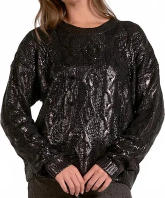 Elan Coated Cable Knit Sweater In Black