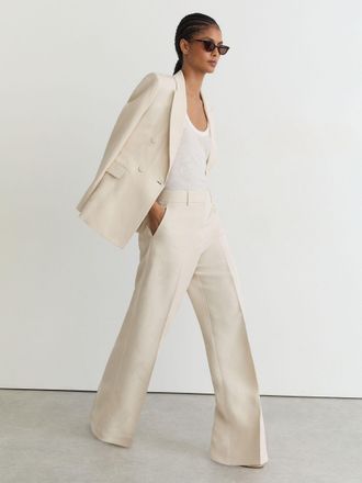 Reiss White Jacquard Wide-leg Suit Trousers, 04R