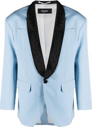 Dsquared2 crystal-embellished single-breasted blazer - men - Silk/Virgin Wool/Cotton/glass/Polyester - 52 - Blue