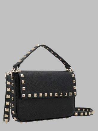 Valentino Garavani Womens Rockstud Pouch Grained Leather Black Calf Handbags Hand Bags