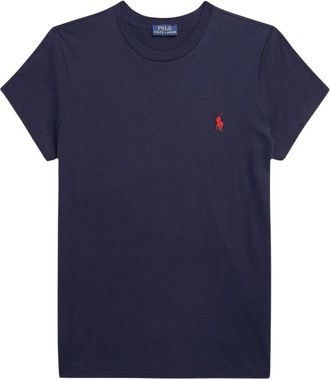 Ralph Lauren Logo Crewneck T-Shirt - Dames - T-shirts - Blauw - L - Katoen - Tops
