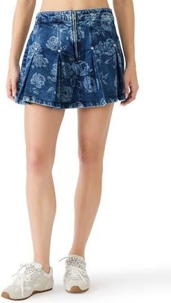 Steve Madden Joan Floral Pleated Denim Miniskirt in Rose Frost at Nordstrom Rack, Size 10