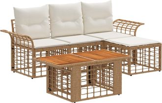 vidaXL Conjunto De Sof&aacute;s De Jard&iacute;n 5 Uds. Natural Y Crema Vidaxl