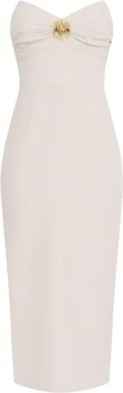 Elisabetta Franchi Witte Elegante Midi Jurk met Strik - Dames - Casual kleedjes - Beige - S - Polyester - Kleedjes