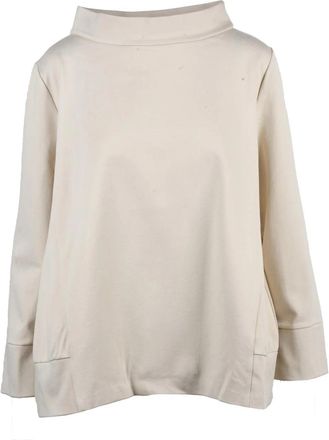 Meimeij White Flared Boat Neck Viscose-Blend Sweatshirt