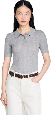 Sandro Pointelle polo-neck wool sweater in Grey at Nordstrom, Size X-Large