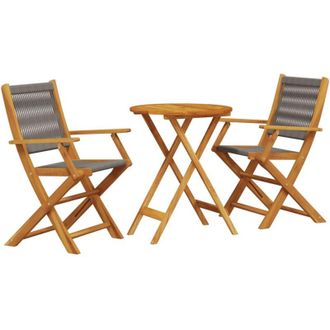 vidaXL Vidaxl - Juego De Bistro De 3 Piezas Polipropileno Y Madera Maciza Gris
