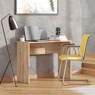 Dmora Escritorio Pichil, Un Estante, Color Estructura Roble Nudos, Color Estante Roble Nudos, 98x45x74h Cm Marr&oacute;n Roble Nudos