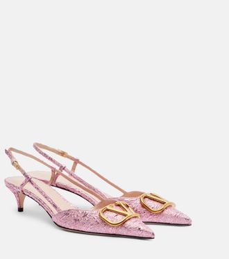 Valentino Garavani VLogo cloque jacquard slingback pumps