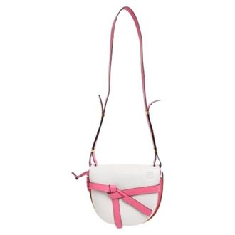 Loewe Pre-owned Small Gate Dual Shoulder Bag in Wit en Roze Kalfsleer - Dames - Vintage Schoudertas - Veelkleurig - ONE Size - Leer - Vintage