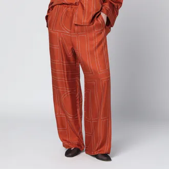 Toteme Pantalone pigiama Monogram in seta color terracotta