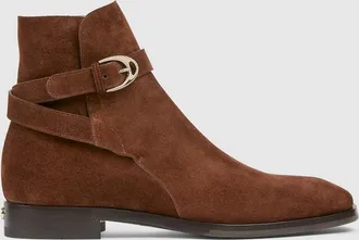 Gucci Mens Ankle Boot With Buckle, Brown, Suede