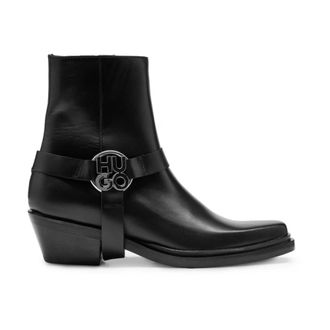 HUGO BOSS Cowboy & Biker Boots, female, Black, 5 UK, Stacked-Logo Ankle Boots Black Leather