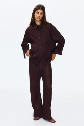 H&M Mama Pointelle-knit Drawstring Trousers in Dark Brown at Nordstrom, Size Xx-Large