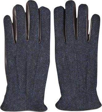Gran Sasso Guanti Touch in Nappa e Lana Shetland a Spina di Pesce - - Accessories - Uomo - Blu - L