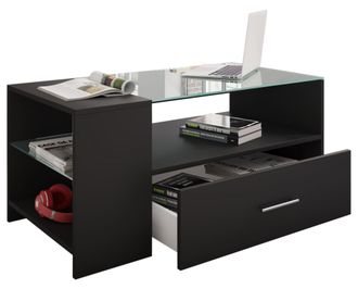 ebuy24 Ebuy24 - Mesa De Centro De Madera Vcm Con Vidrio De Seguridad Esg Sof&aacute;ticocon Suficiente Espacio De Almacenamiento Dimensiones Aprox. Al. 45 X An. 100
