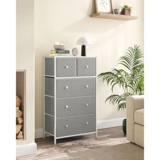 Songmics Compact 5-Drawer Fabric Storage Unit Dresser Hallway Nursery in Light Grey