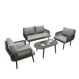 STILVORA Conjunto De Jard&iacute;n De 4 Plazas En Poli&eacute;ster Con Sof&aacute;, Mesa, 2 Sillones Y Cojines C&oacute;modos, Gris