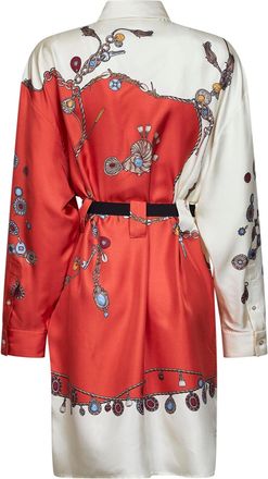 Versace Womens Mini Dress Silk Twill Orange Print Multicolour