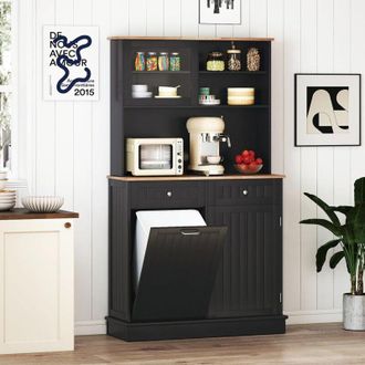 Costway Credenza Alta per Cucina Porta Bidone della Spazzaturi, Mobile Cucina Dispensa con 2 Cassetti, Ante e 2 Ripiani Regolabili, Armadio Cucina in