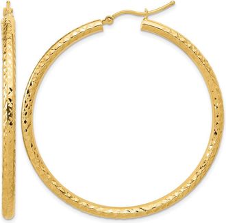 Diamond2Deal 14k Yellow Gold Diamond-cut 3x50mm Round Hoop Earrings