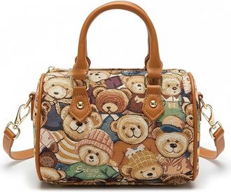 Generic Cute Bear Jacquard Woven Womens Tote Boston Bag Fashion Cute Shoulder Crossbody Handbag Lightweight Casual Multifunctional Shoulder Crossbody Adjustab