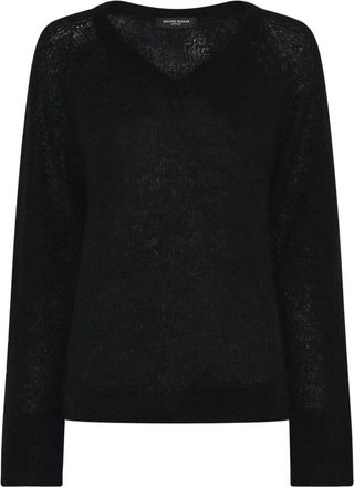 Bruuns Bazaar Fluffy BBAmera Knit - Dames - V-hals truien - Zwart - XL - Truien & Vesten