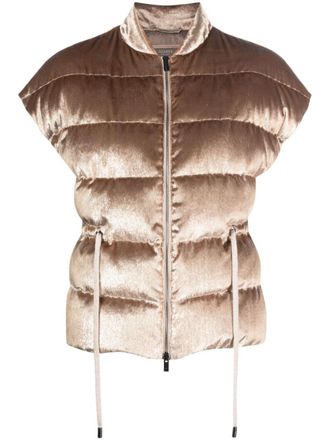 PESERICO velvet-effect padded gilet - Brown