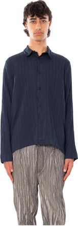 Transit Par-Such Crinkle Modal Embossed Stripes Shirt - Heren - Casual Overhemden - Blauw - M - Overhemden