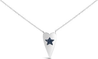 House of Brilliance 925 Sterling Silver Blue Diamond Heart with Star Pendant Necklace