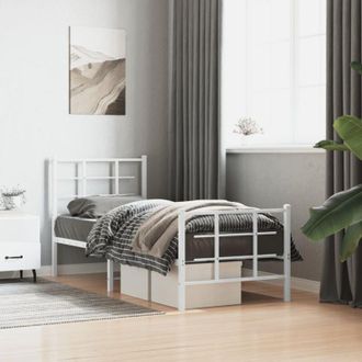 vidaXL Metal Bed Frame without Mattress with Footboard White 75x190cm Vidaxl