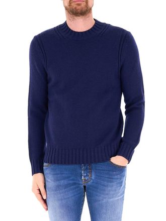 Ballantyne Deep Navy Blue Crew Neck Wool Sweater