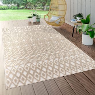 Paco Home Paco Home - Alfombra Interior Exterior Terraza Balc&oacute;n Intemperie Motivo Geom&eacute;trico Moderno 60x100 Cm, Beige 5